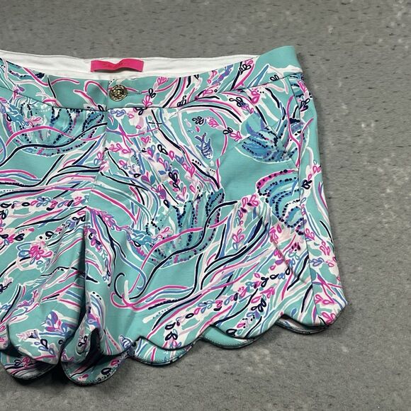 Lilly Pulitzer Shorts Buttercup Knit Womens 8 Blue Stretched Pockets Scalloped - Picture 5 of 13